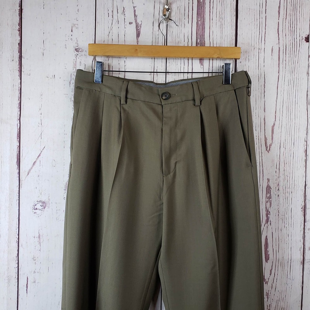 Franklin Tailored Dress Pants Mens Size 32X32 Pleat Front Classic Green